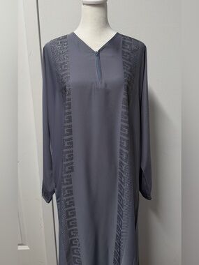 New Saudi Arabian Gray Crystal Embellished Abaya with Matching Hijab